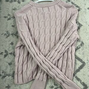 Pink Rose Cable Knit Crew Neck Sweater